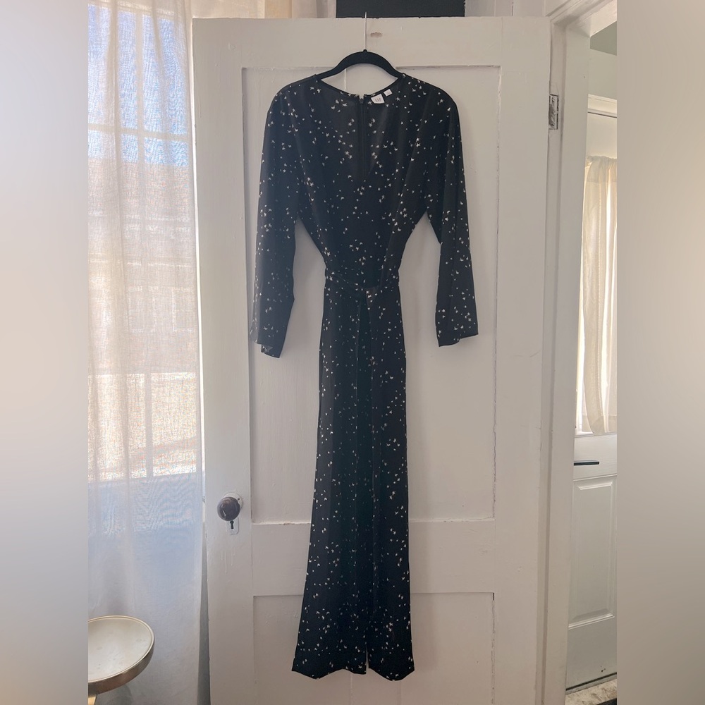 Gap Women’s Black Long Sleeve Star Print Straight Leg Jumpsuit Size 8
